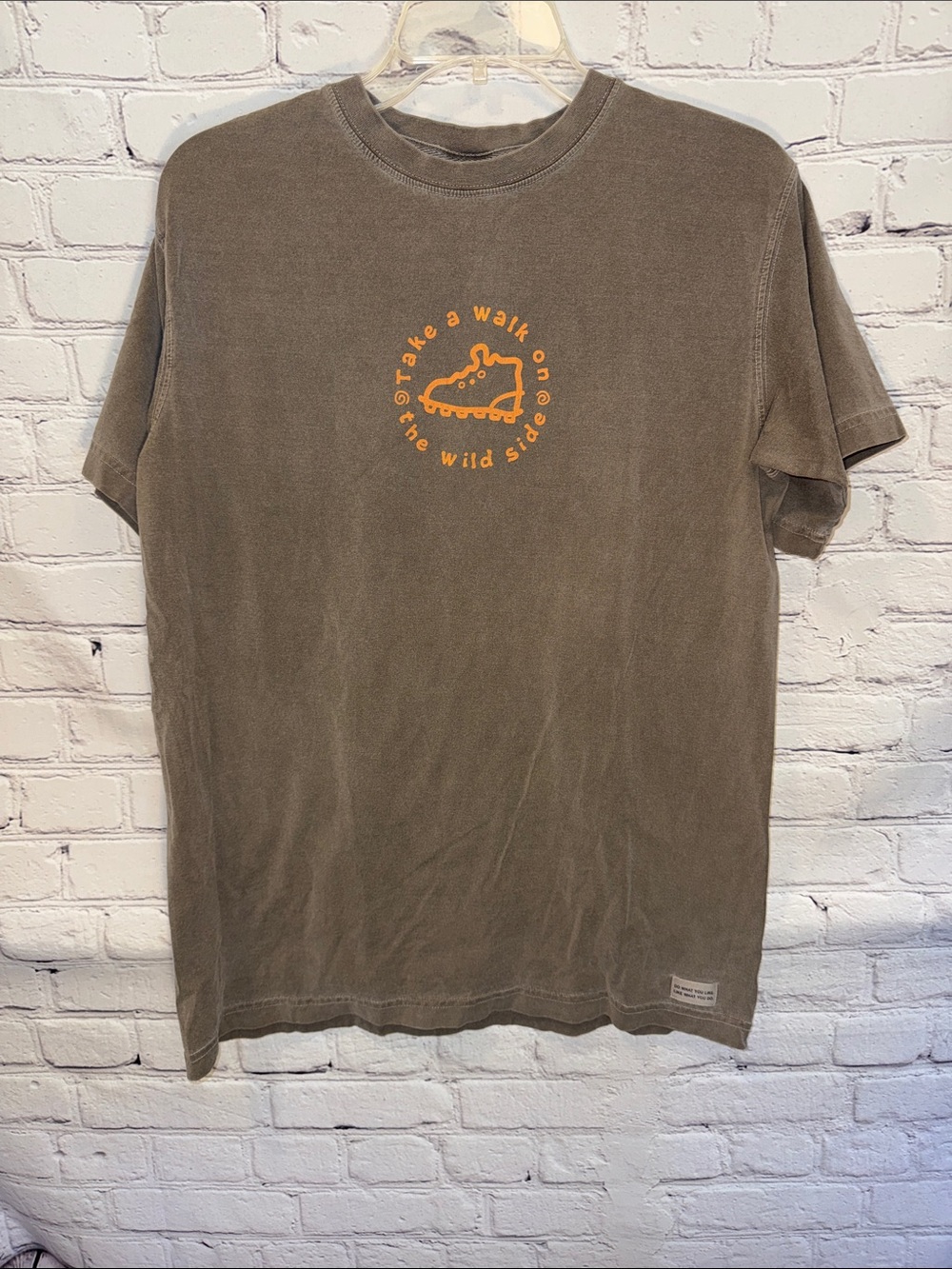 Life Is Good -Soft brown Short Sleeve Tee with Orange Graphic Medium